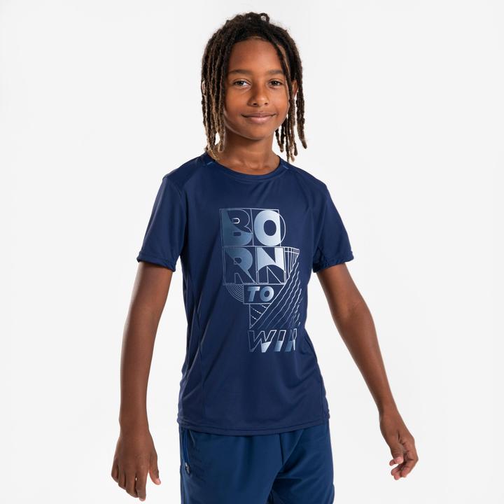 Actual product image Kiprun Laufshirt kurzarm Kinder atmungsaktiv - 500 Dry+ marineblau/grau (140)