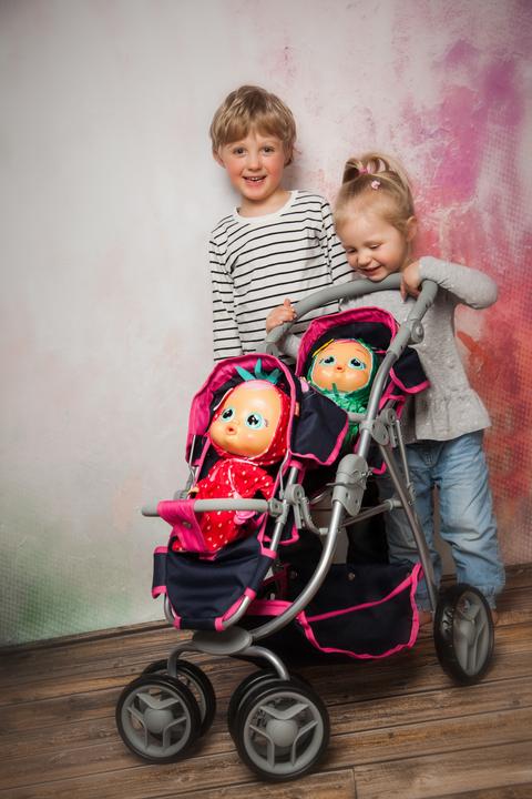 Produktbild Knorrtoys Zwillingspuppenwagen Milo - flying hearts blue pink