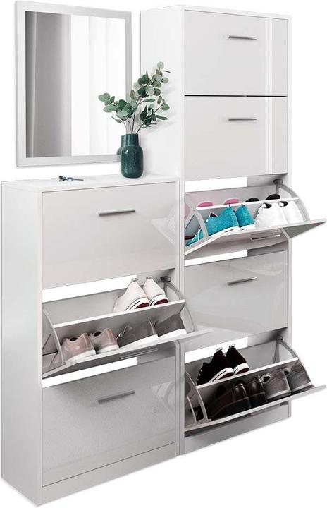 Image du produit Vicco Boite à chaussures Gizmo, blanc brillant/blanc, ensemble avec miroir (45 x 60 x 2 cm, 59 x 170 x 22 cm, 59 x 105 x 22 cm)