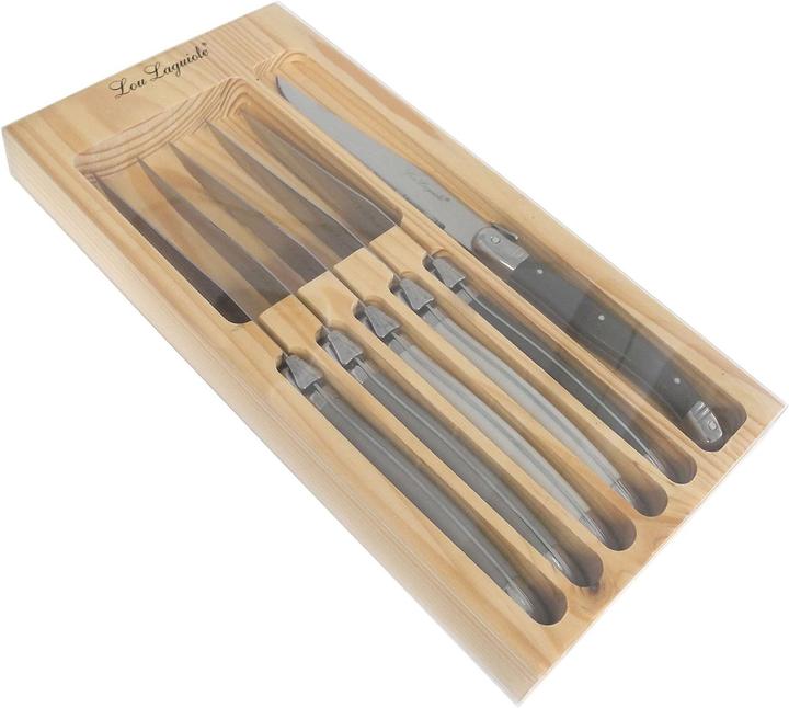 Produktbild Lou laguiole TRADITION Steakmesser Set, 6-teilig, 3-farbig (perle, pfeffer, taupe) (6 Stück, Messer)