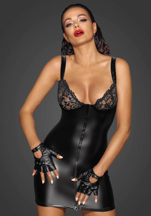 Produktbild Noir Handmade Powerwetlook Minikleid mit Oberteil aus Spitze (L)