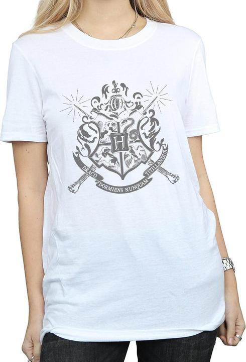 Actual product image Womens/Ladies Hogwarts Badge Wands Cotton Boyfriend T-Shirt (XXL)