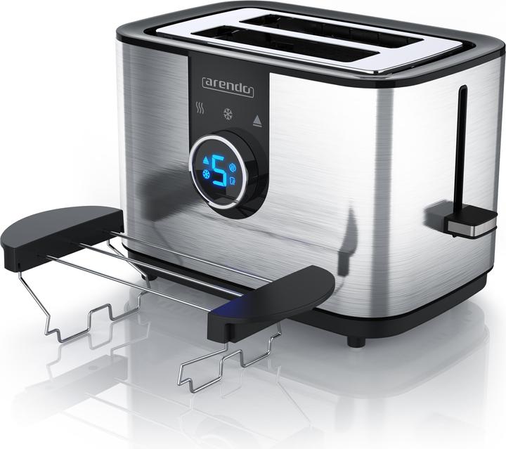 Arendo Toaster für 2 Scheiben 850 W, LED Anzeige, Edelstahl, Drehknopf, 7 Bräunungsstufen, Brötchenaufsatz (EU-Stecker)