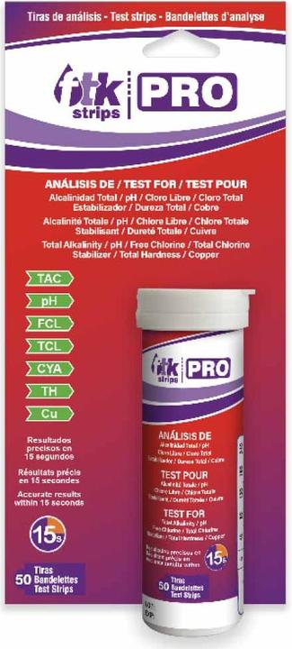 Piscimar Quicktest PRO - 50 test strips for pH/free chlorine/total chlorine/TAC/CYA/TH/Cu