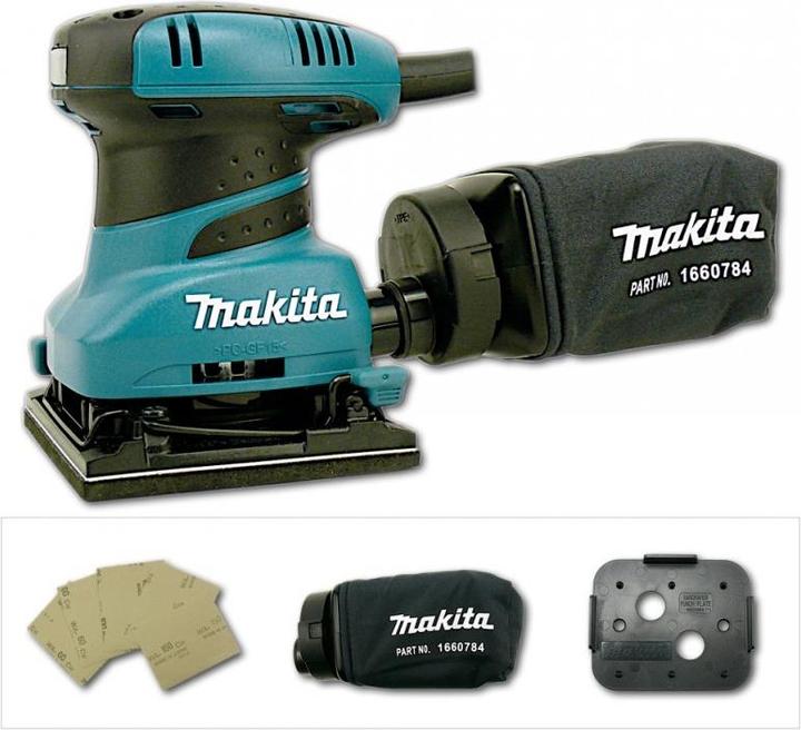 Immagine prodotto Makita BO4556K Levigatrice vibrante, 200 W, 114 x 140 mm, sacchetto di carta per la polvere, 14000 min-1 (Levigatrice orbitale, 200 W)