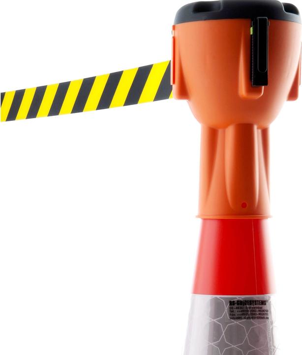 Produktbild Rs Leitkegelaufsatz orange mit Gurt gelb schwarz gestreift 9 Meter
