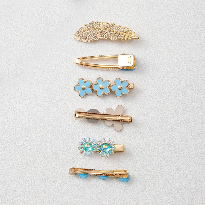 Produktbild Activity Board 6pcs Bunte Feder Blumen Faux Perle Strass Haarspangen Mode Luxus Urlaub Reise Haarnadeln (6 Stk.)