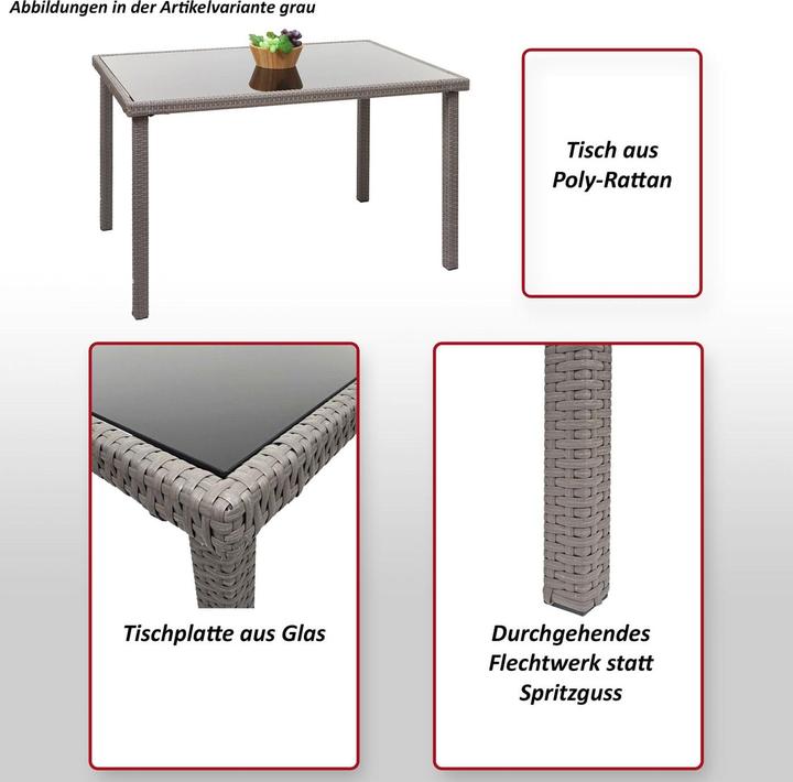 Produktbild Swisshandel24 Poly-Rattan Tisch, Gartentisch Balkontisch, 120x75cm - grau (120 cm)