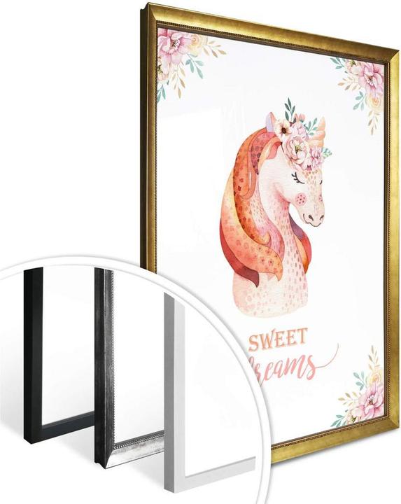 Produktbild Trenddeko Kvilis - Sweet Dreams - Einhorn mit Blumenkranz (60 x 80 cm)