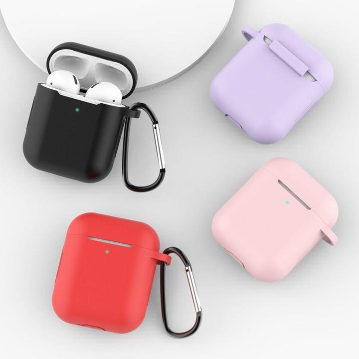 Productafbeelding Hurtel Hoesje voor AirPods 2 / AirPods 1 siliconen zacht hoesje voor hoofdtelefoon + sleutelhanger (Koptelefoon tas)