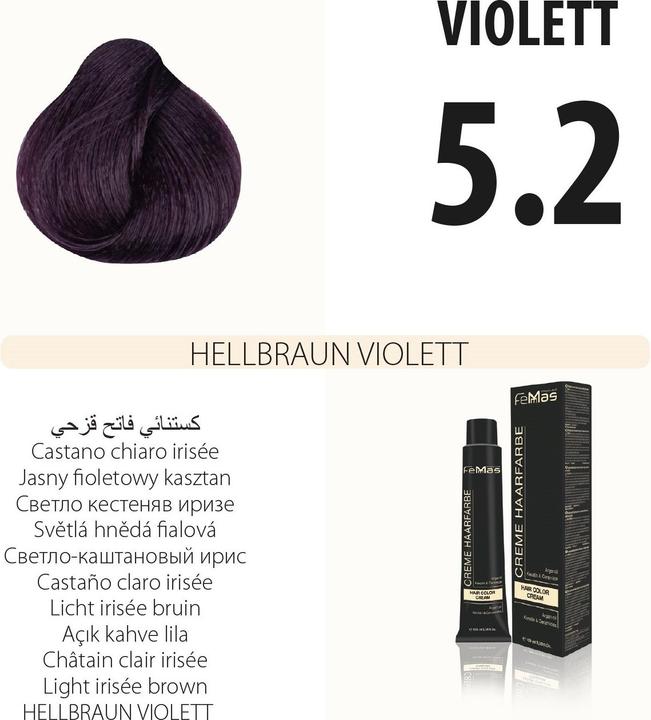 Actual product image FemMas 5.2) Hair Color Light Brown Purple 100ml (Metalıc 100ml, Light brown Vıolett 100ml)