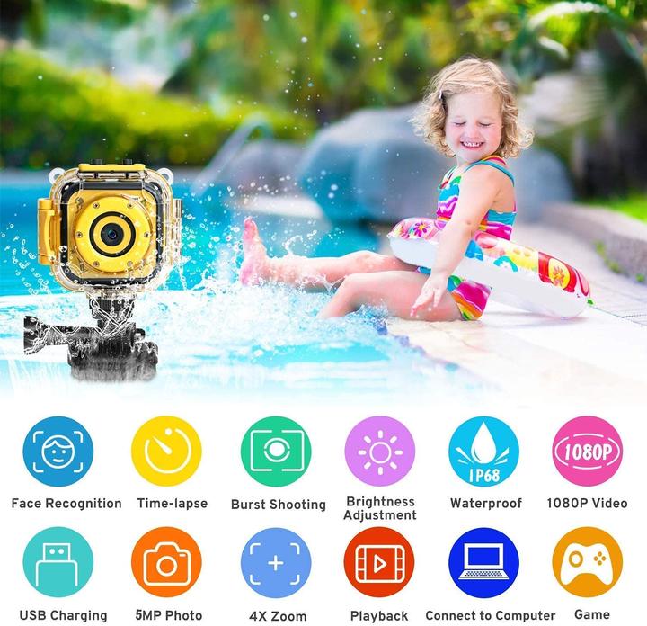 Actual product image Prograce Kids Camera, Waterproof, Yellow