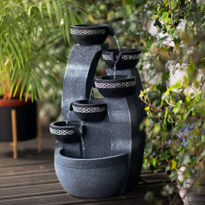 Actual product image Uniprodo Garden Fountain - 5 bowls on wall ensemble - LED lighting - 12 W