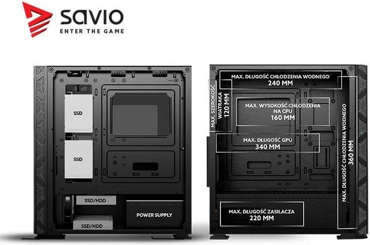 Actual product image Savio PC Case Raptor X1 ARGB Glass/Mesh Black (ITX, ATX, Mini-ATX)