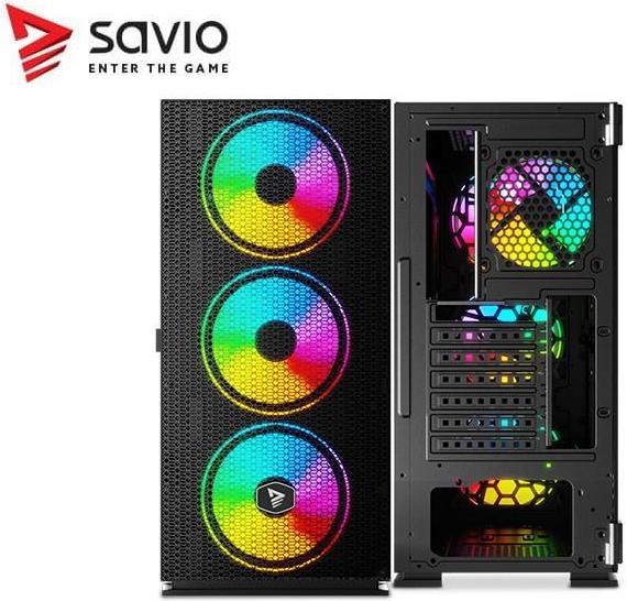 Actual product image Savio PC Case Raptor X1 ARGB Glass/Mesh Black (ITX, ATX, Mini-ATX)