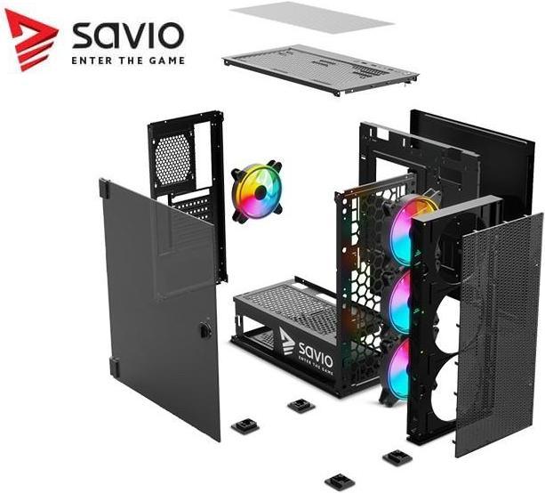 Actual product image Savio PC Case Raptor X1 ARGB Glass/Mesh Black (ITX, ATX, Mini-ATX)
