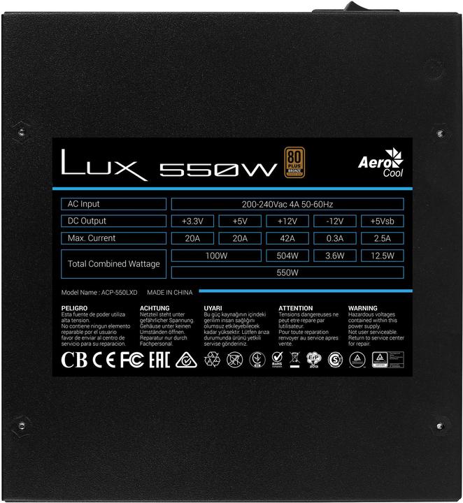 Actual product image AeroCool LUX 550W - stromforsyning - ATX (550 W)