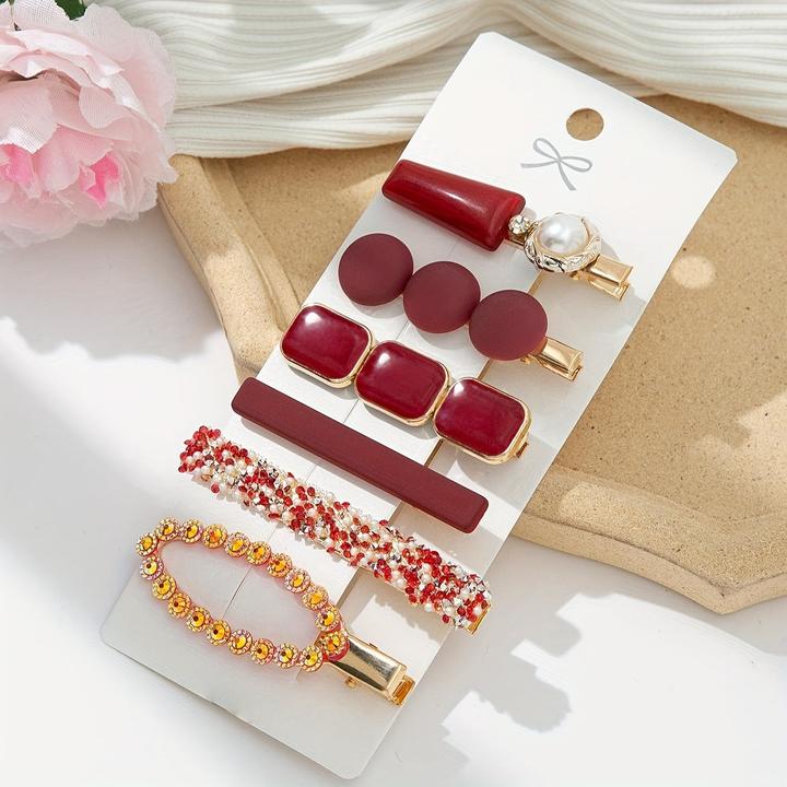 Image du produit Activity Board 6 pièces/set Clip Elegant Strass Faux Perles Décoration Cheveux Antidérapants Clip (6 pcs)