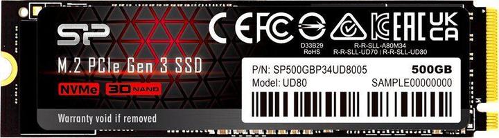 Produktbild Silicon Power SSD UD80 500GB M.2 PCIe Gen3 x4 NVMe 3400/1000 MB/s (500 GB, M.2 2280)