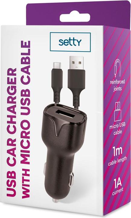 Produktbild Setty Autoladegerät 1x USB 1A schwarz + microUSB Kabel 1,0 m NEU