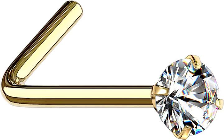 Actual product image Star Piercing Angled nose stud gold-plated round crystal set in silver (Surgical steel 316L, without brass)