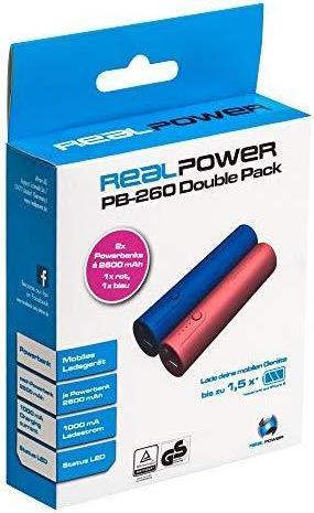 Produktbild RealPower Powerbank PB-260 ALU Multipack, Lampe (2600 mAh, 9.62 Wh)