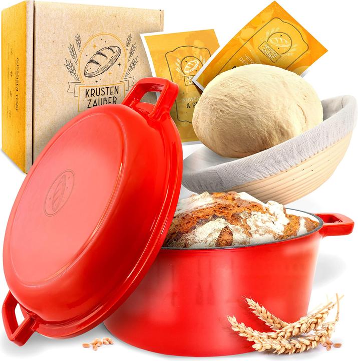 Produktbild Krustenzauber Gusseisen Topf Brot Backen 2in1 Emaille Rot