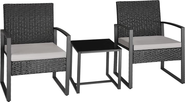 tectake Rattan Sitzgruppe Granada mit Tisch für 2 Personen schwarz