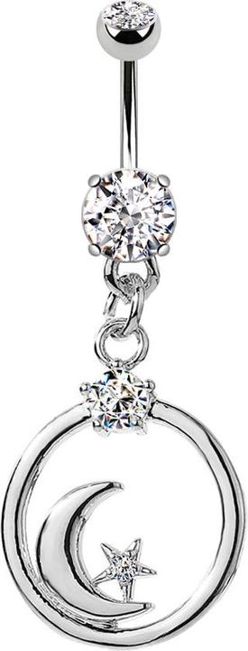 Produktbild Star Piercing Banane silber mit zwei Kugeln Kristall silber Anhänger Kreis Mond und Stern (Chirurgenstahl 316L, Messing)