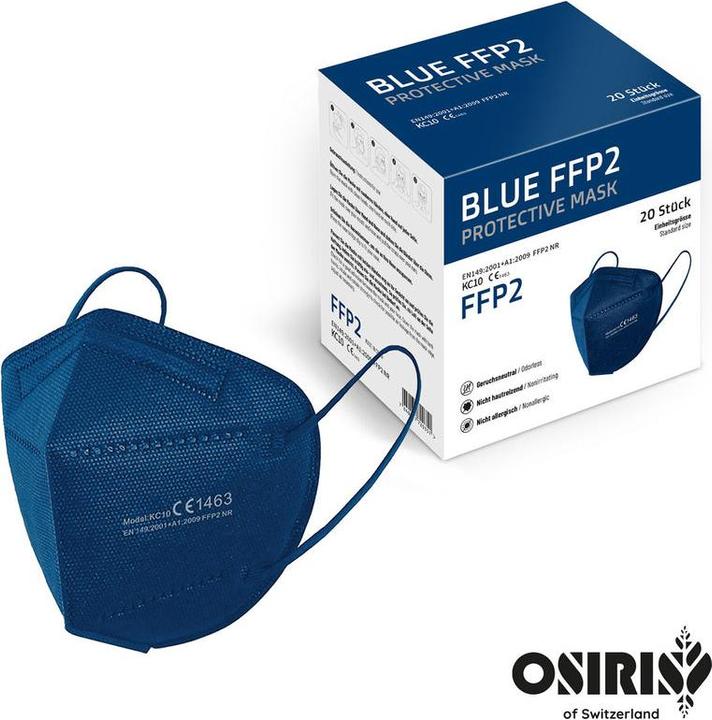Produktbild Kangcheng FFP2 Masken Grippe/Covid AtemSchutz EUzertifiziert BLAU (20 x)