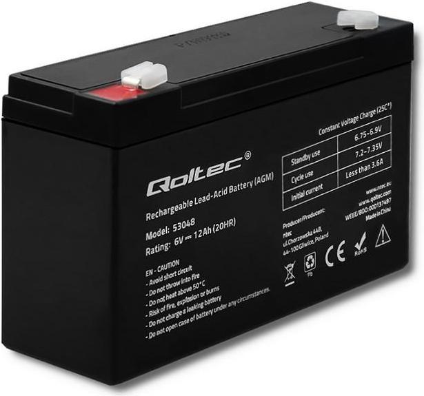 Produktbild Qoltec 53048 AGM battery| 6V| 12Ah - Batterie - 12.000 mAh