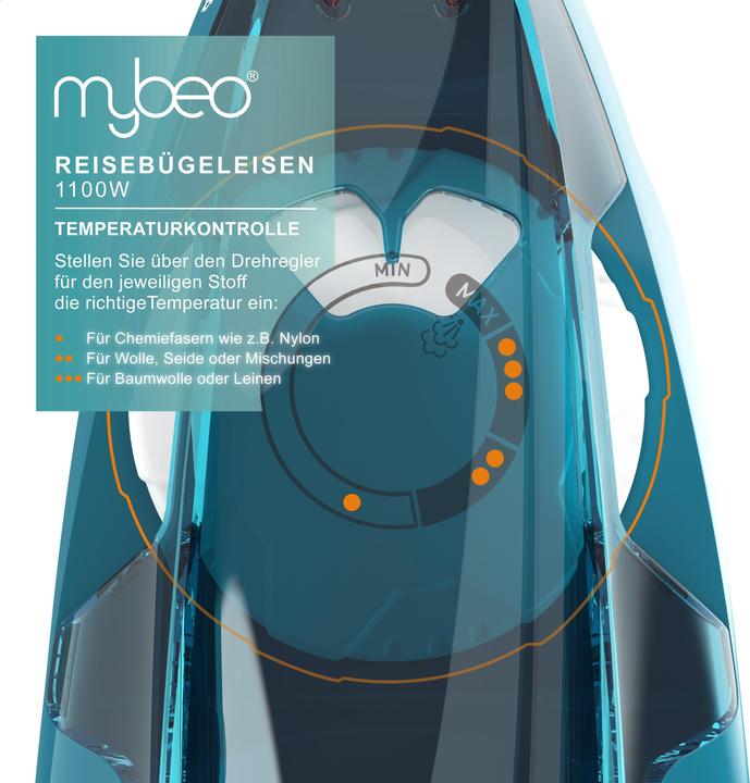 Produktbild Mybeo Reisebügeleisen, faltbares Bügeleisen 1100W, mit Dampf & Edelstahl Gleitsohle, Dual-Voltage 110/230V (1100 W)