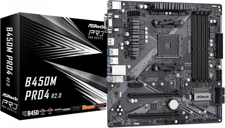 Actual product image AsRock Mainboard B450M Pro4 2.0 (AM4, AMD B450, mATX)