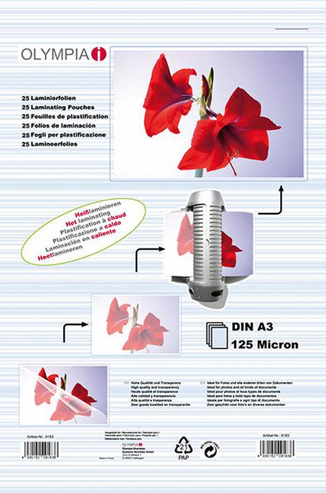 Olympia 1x25 laminating foils DIN A3 125 micron (A3, 25 Piece, 125 µm)
