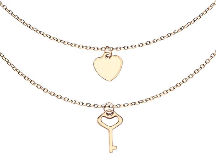 Actual product image Star Piercing Rose gold chain pendant heart and key (without brass, Surgical steel 316L)