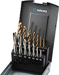 Actual product image Thürmer Tools HSSE spån tap og bor M3-12 - Spånbryder tapsaet M3-12 med TiN bor 14 dele i saettet