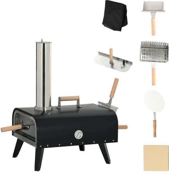 Produktbild Swisshandel24 2-in-1 Pizzaofen Holzbackofen mit Pizzastein, Pizzaschaufel, Pizzaschieber, Klappbar, Stahl, Schwarz (Pizzaofen Holz)