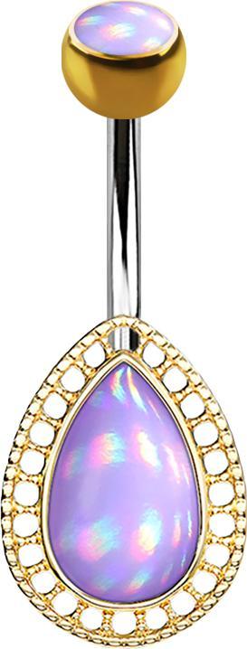 Produktbild Star Piercing Banane vergoldet Tropfen mit Epoxidstein violett (Messing, Chirurgenstahl 316L)