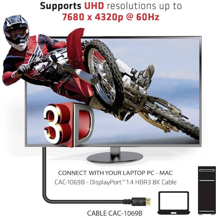 Immagine prodotto Club 3D Cavo DisplayPort 1.4 HBR3 8K M/M /13.12ft (4 m, DisplayPort)