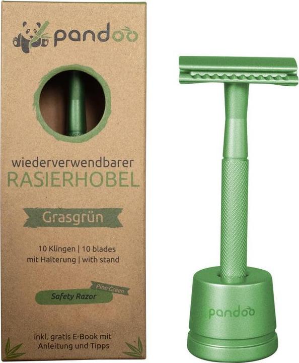 Pandoo Rasierhobel Metall grün inklusiv 10 Klingen & E-Book