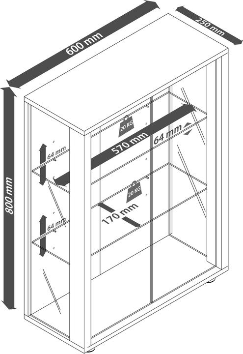 Produktbild VCM Sammel Wandvitrine Holz Glas Udina (60 x 25 x 80 cm)