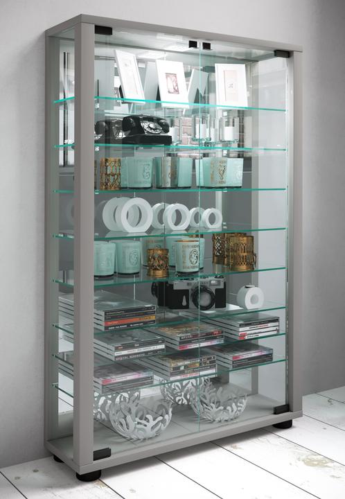 Produktbild VCM Sammelvitrine Standvitrine Glasvitrine Glasregal Vitrine Glas Schaukasten "Lumo Mini Spiegel" (59 x 18 x 91 cm)