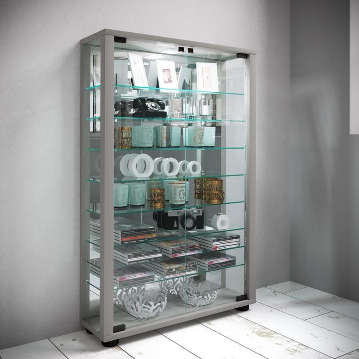 Produktbild VCM Sammelvitrine Standvitrine Glasvitrine Glasregal Vitrine Glas Schaukasten "Lumo Mini Spiegel" (59 x 18 x 91 cm)