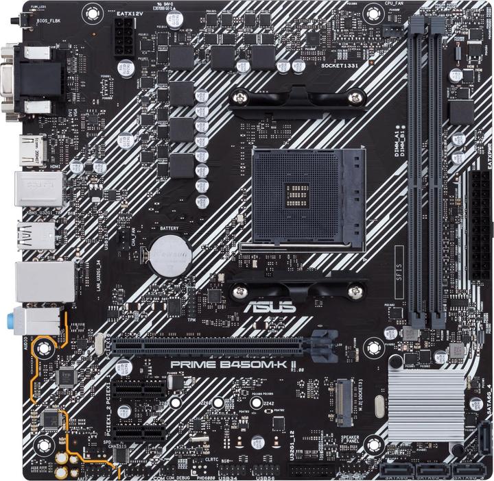 Productafbeelding ASUS PRIME B450M-K II, AMD B450 moederbord - Socket AM4 (AM4, AMD B450, mATX)