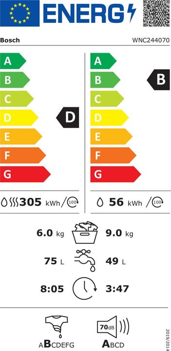 Energy Label Bosch Hausgeräte WNC244070 (EU plug)