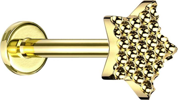 Produktbild Star Piercing Micro Labret Innengewinde vergoldet gepunkteter Diamantschliff Stern vergoldet (ohne Messing, Titan G23)