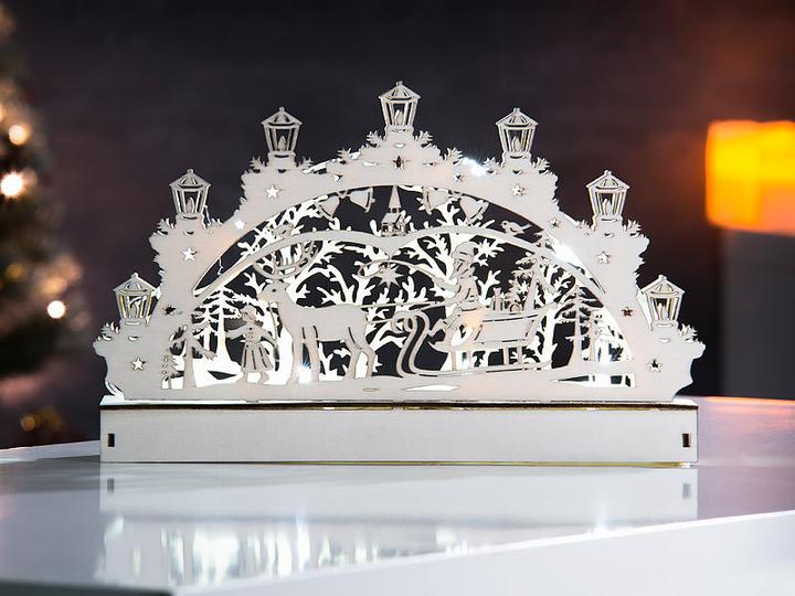 Actual product image Britesta Wooden candle arch with LED lighting and reindeer motif