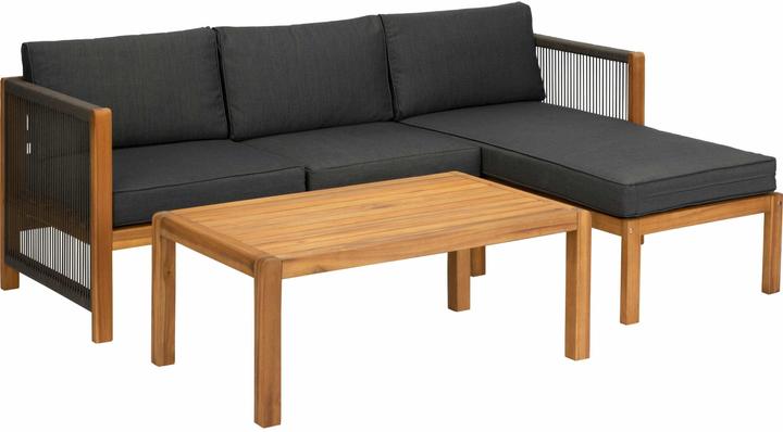 Acamp Loungeset Malaga Schwarz/Braun, 3 Sitzplätze