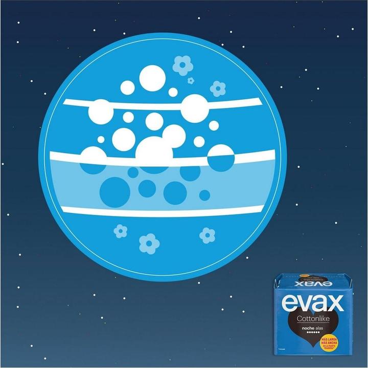 Produktbild Evax Cottonlike Nacht Damenbinden mit Flügeln 9 Stück (9 x, Damenbinden)