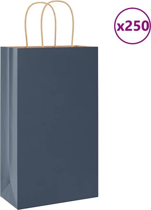 Produktbild VidaXL Kraftpapiertüten 250 Stk. mit Henkel Blau 21x11x36 cm Papiertüte (Geschenktüte, 250 x)